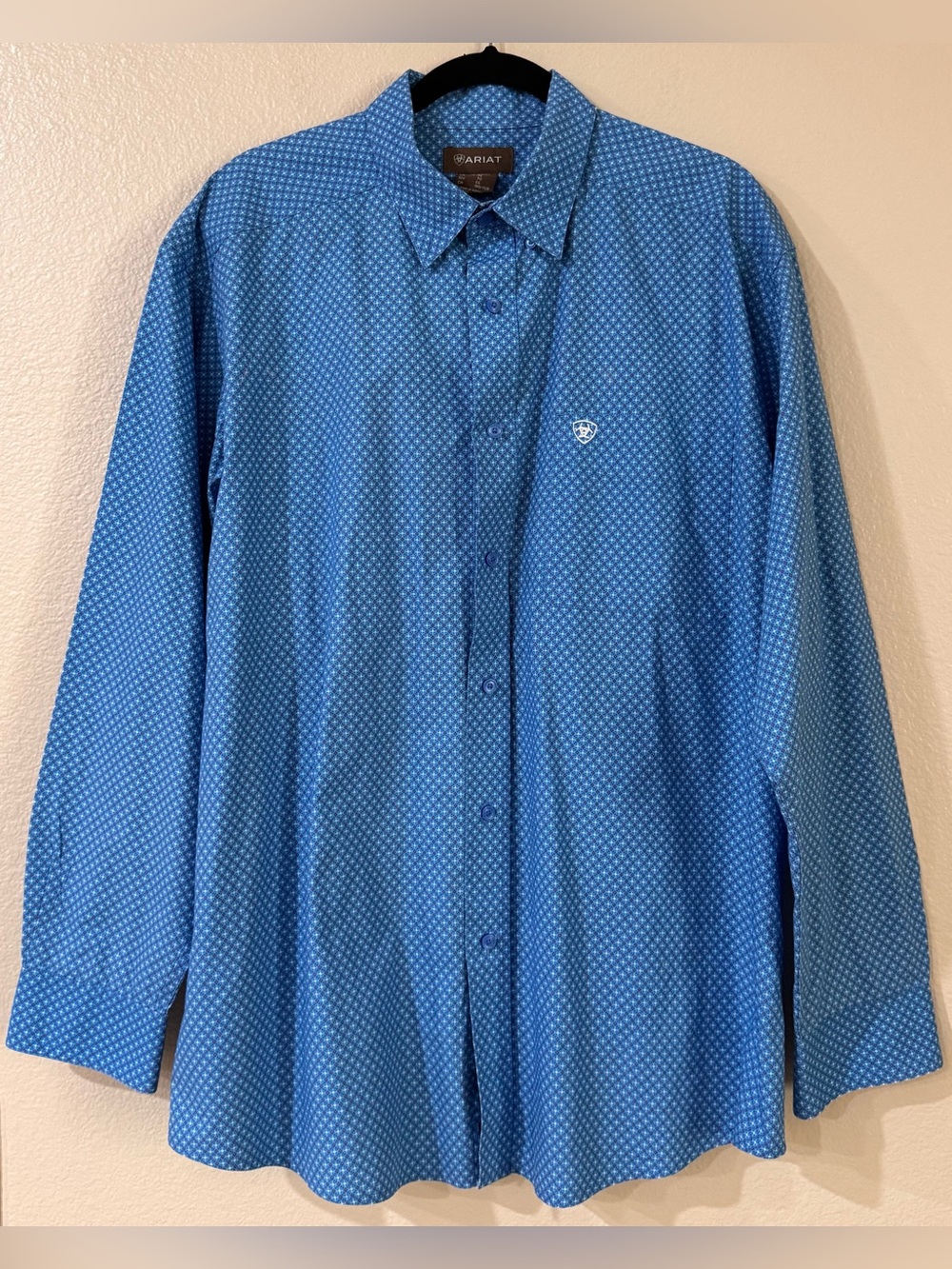 Ariat Lloyd Classic Fit Long Sleeve Western Shirt Blue Geometric Diamond Men XL